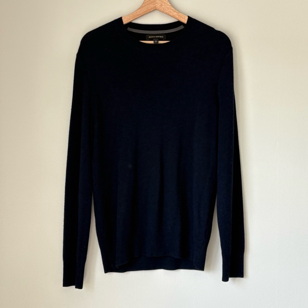 Navy Blue Banana Republic Merino Extra Finer Wool Crewneck Sweater